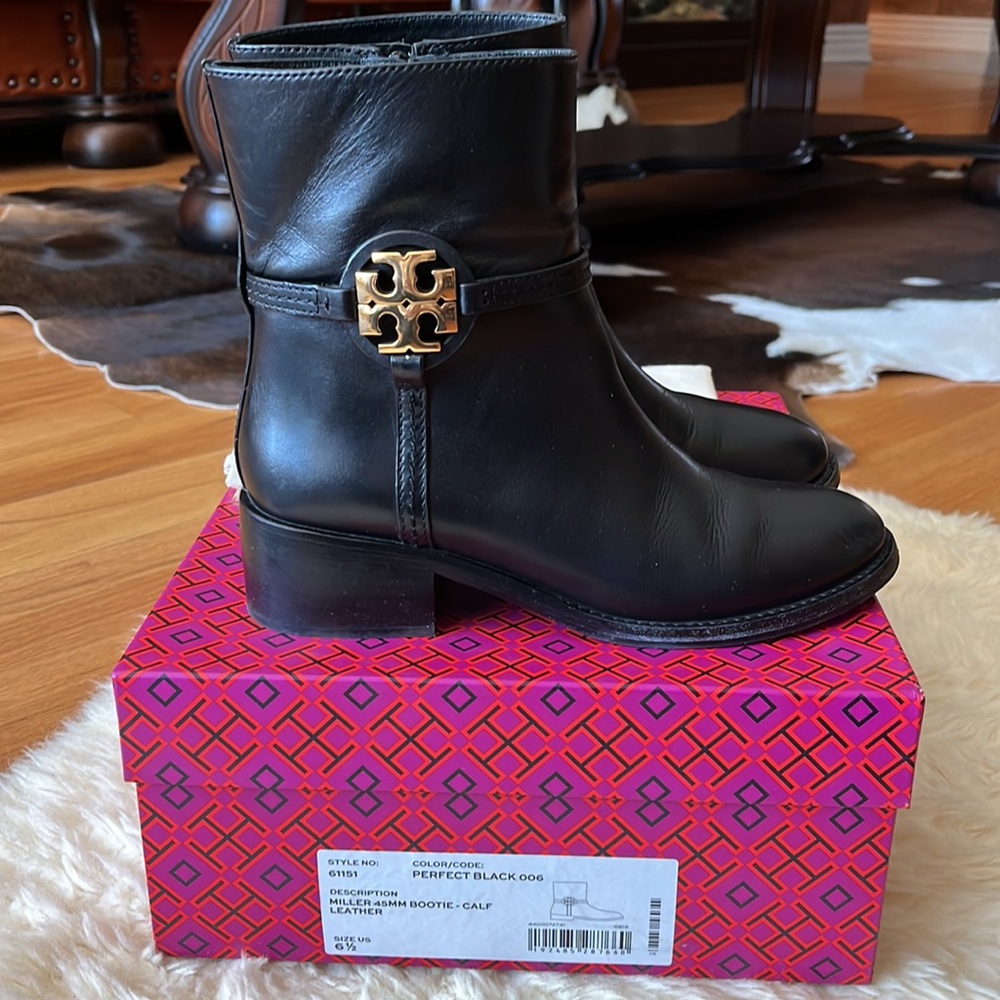 Black Leather Tory Burch Women’s Miller 45mm Bootie-calf Size 6.5